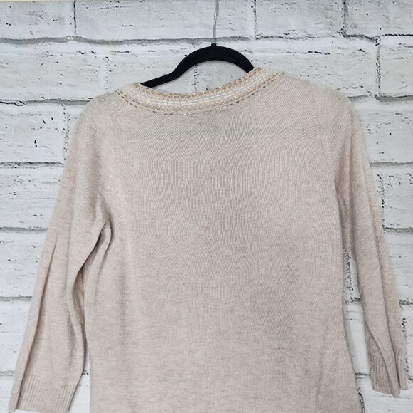Banana Republic Beaded Crew Neck Sweater Tan small wool blend 3/4 sleeve - Picture 9 of 12